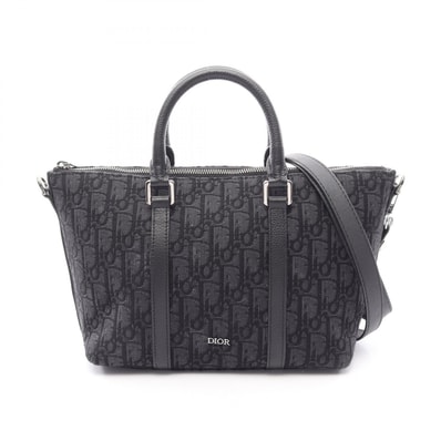 ディオール Dior Weekender ウィークエンダー 25 オブリーク 2WAY ハンドバッグ バッグ キャンバス レザー メンズ ネイビー系 / ブラック系 1ESPO322YKY 【中古】