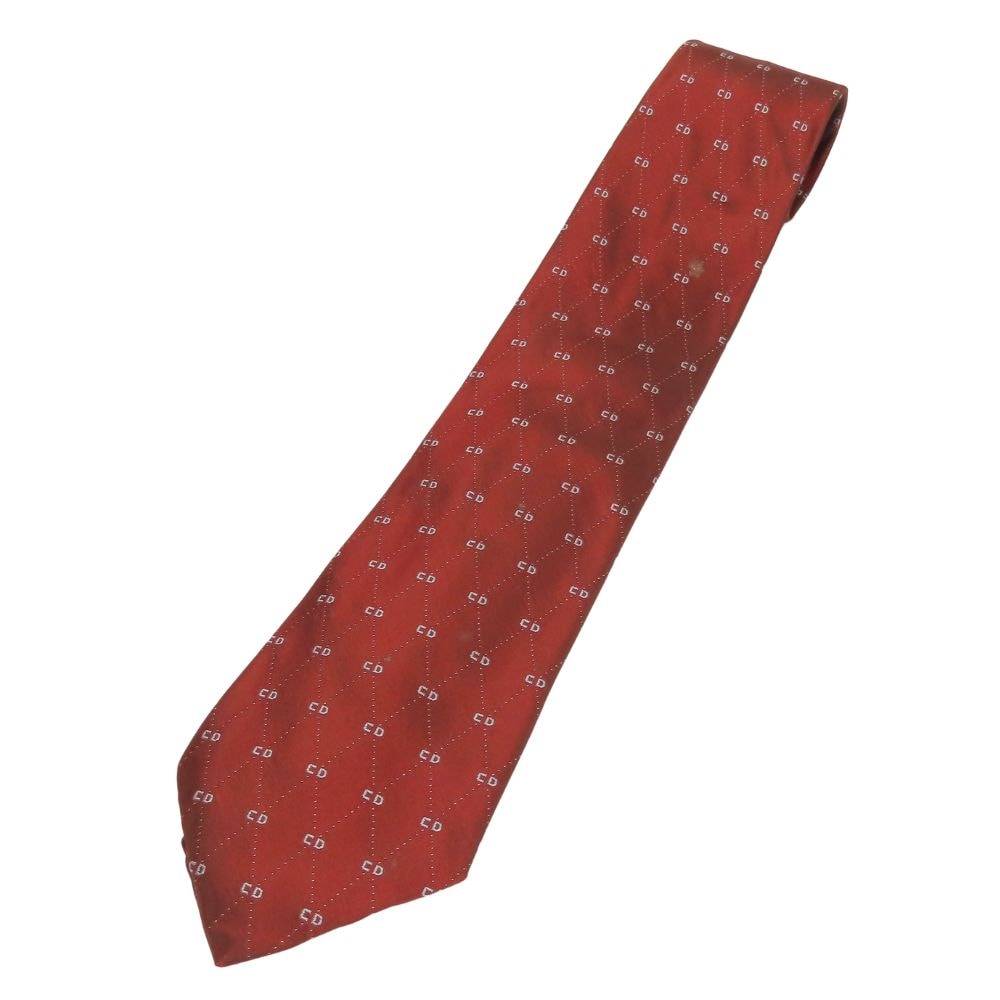 【中古】 クリスチャンディオール ネクタイ CDロゴ シルク えんじ系 レッド メタルカラー スーツ ビジネス アパレル メンズ 男性 Christian Dior