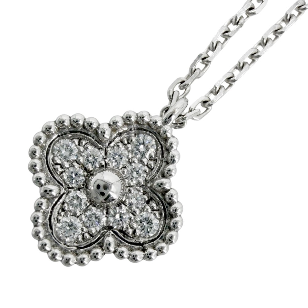 Van Cleef & Arpels ヴァンクリーフ&アーペル ネックレス スウィートアルハンブラ ジュエリー アジャスター付き 18金WG K18ホワイトゴールド    ダイヤモンド VCARO85900 レディース 約3.4g【中古品】