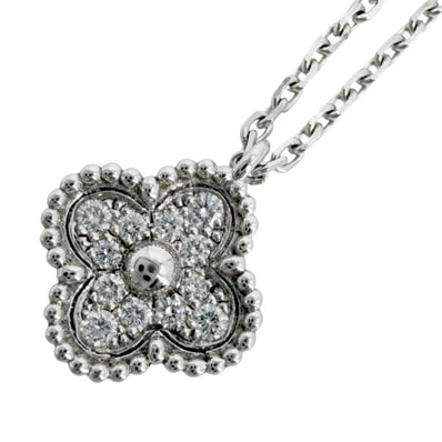 Van Cleef & Arpels ヴァンクリーフ&アーペル ネックレス スウィートアルハンブラ ジュエリー アジャスター付き 18金WG K18ホワイトゴールド ダイヤモンド VCARO85900 レディース 約3.4g【中古品】