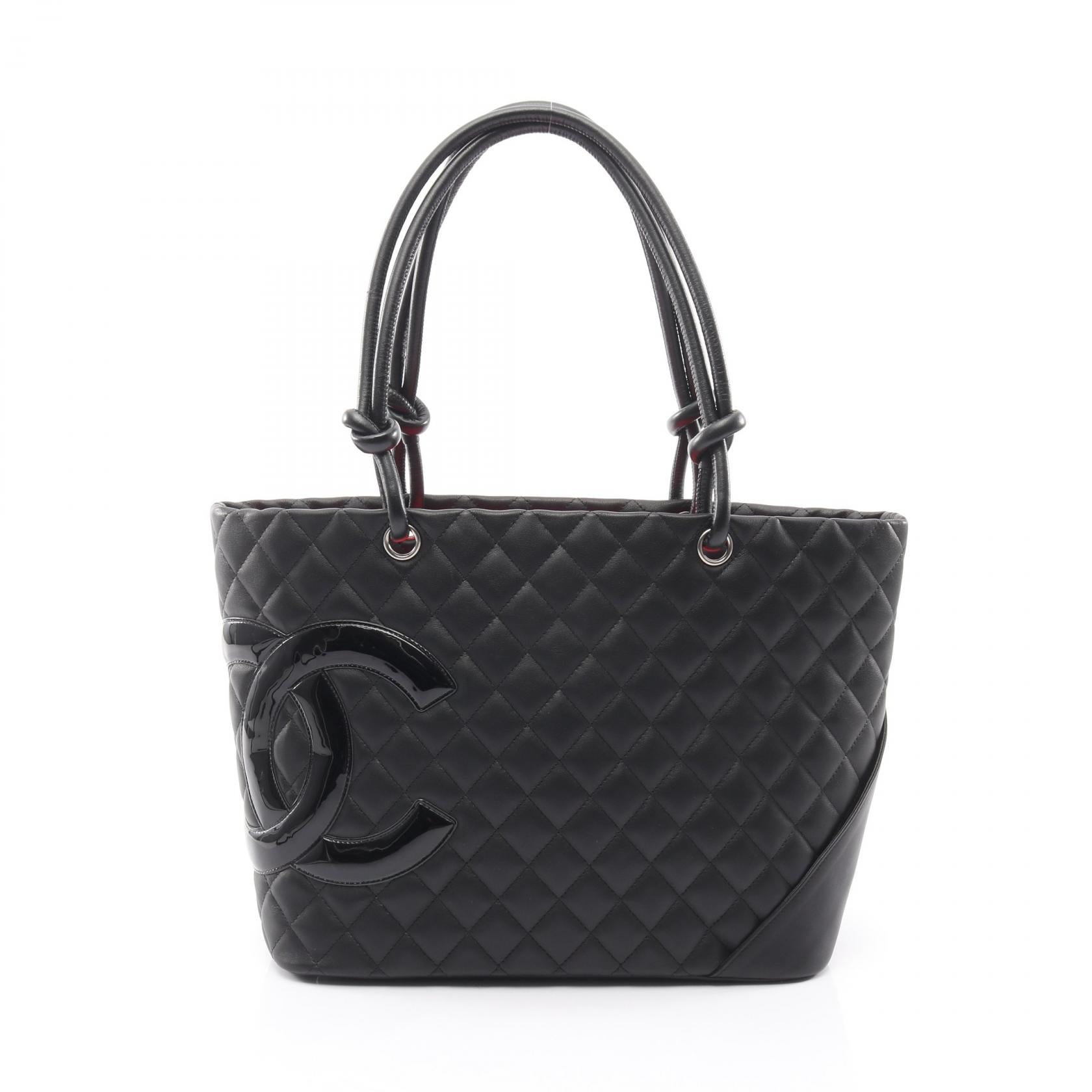 シャネル CHANEL カンボンライン ラージ トートバッグ バッグ パテントレザー レディース ブラック系 【中古】