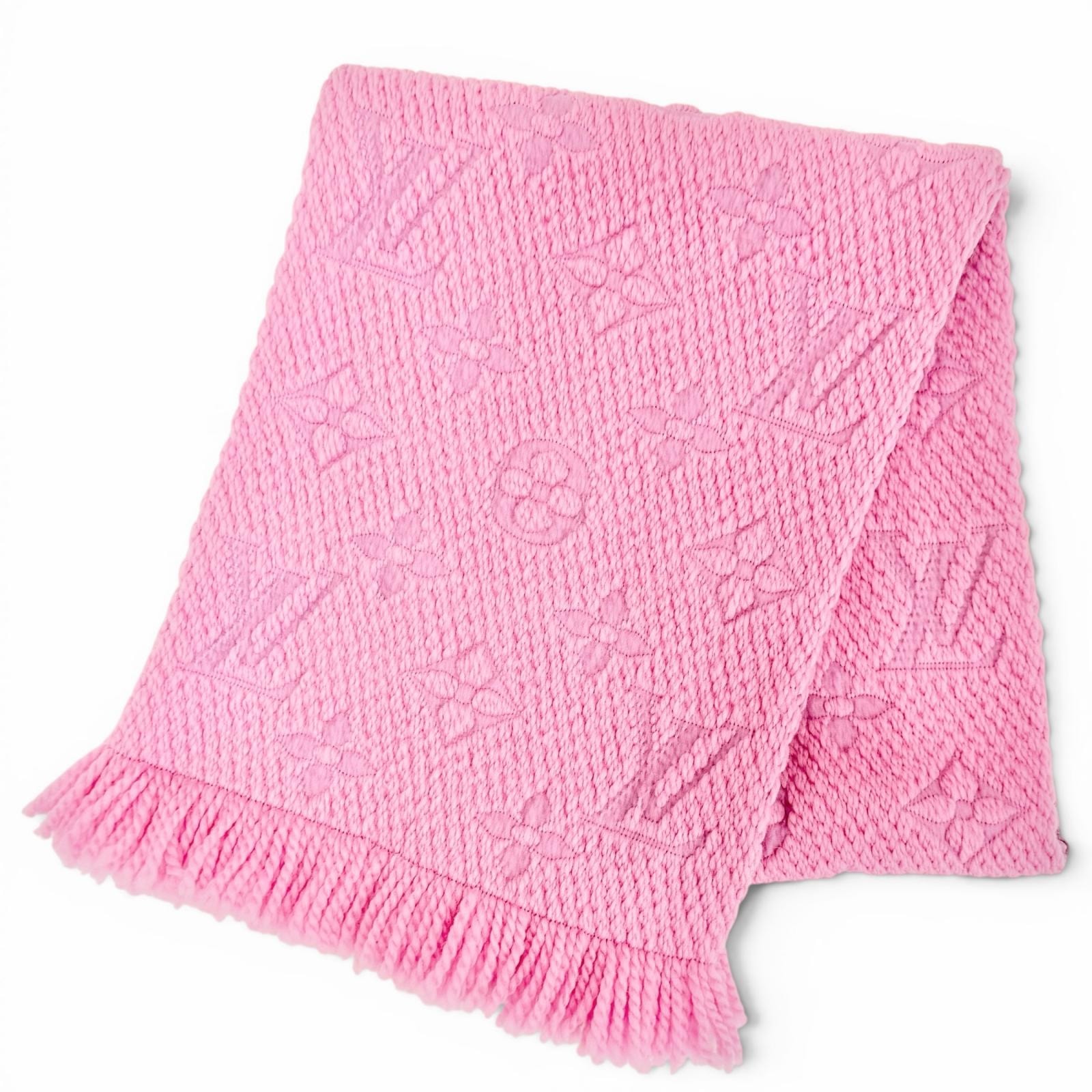 美品 ルイヴィトン マフラー エシャルプ ロゴマニア ピンク M73659