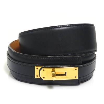 エルメス HERMES ベルト ケリーベルト ボックスカーフ ブラック ゴールド レディース【中古】 h32133a
