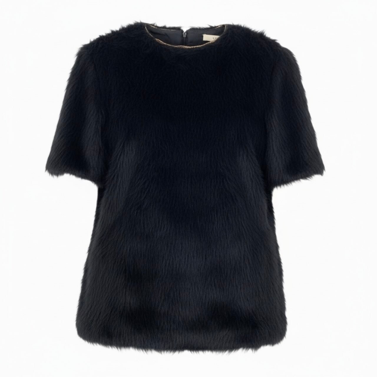 美品 CELINE セリーヌ フィービー期 アルパカウールブラウス ファーカットソー 半袖カットソー トップス ブラック アルパカ ウール/ シルク シープスキン/ ブラウス A3-00094 【中古】