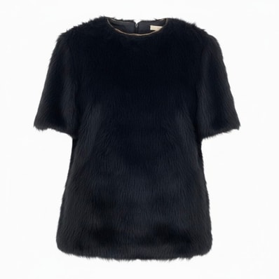 美品 CELINE セリーヌ フィービー期 アルパカウールブラウス ファーカットソー 半袖カットソー トップス ブラック アルパカ ウール/ シルク シープスキン/ ブラウス A3-00094 【中古】