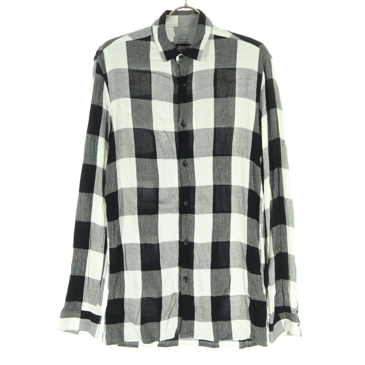 ZARA ザラ チェック柄 長袖 リラックスフィット シャツ S ブラック系