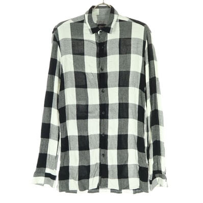 ZARA ザラ チェック柄 長袖 リラックスフィット シャツ S ブラック系