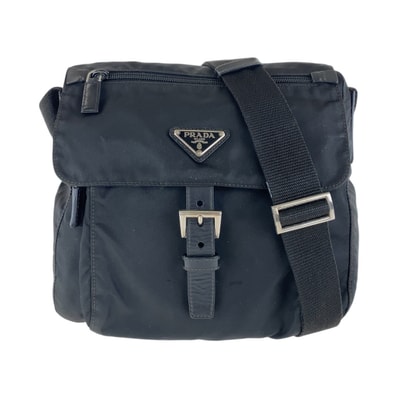 美品 PRADA プラダ テスート 三角ロゴプレート ブラック 黒 シルバー金具 ナイロン ショルダーバッグ ポシェット 504669 【中古】