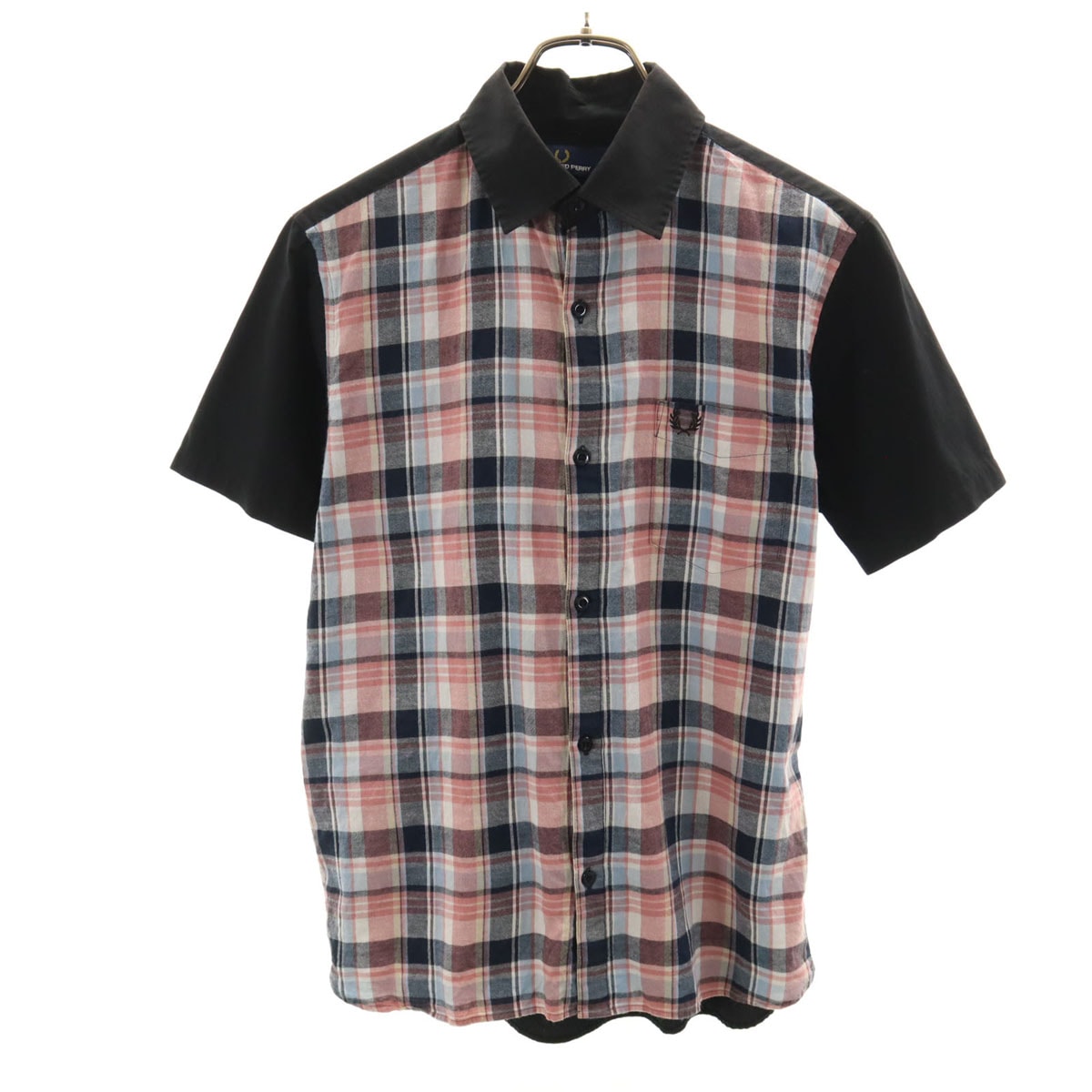 FRED PERRY フレッドペリー チェック柄切替 半袖 シャツ M ブラック