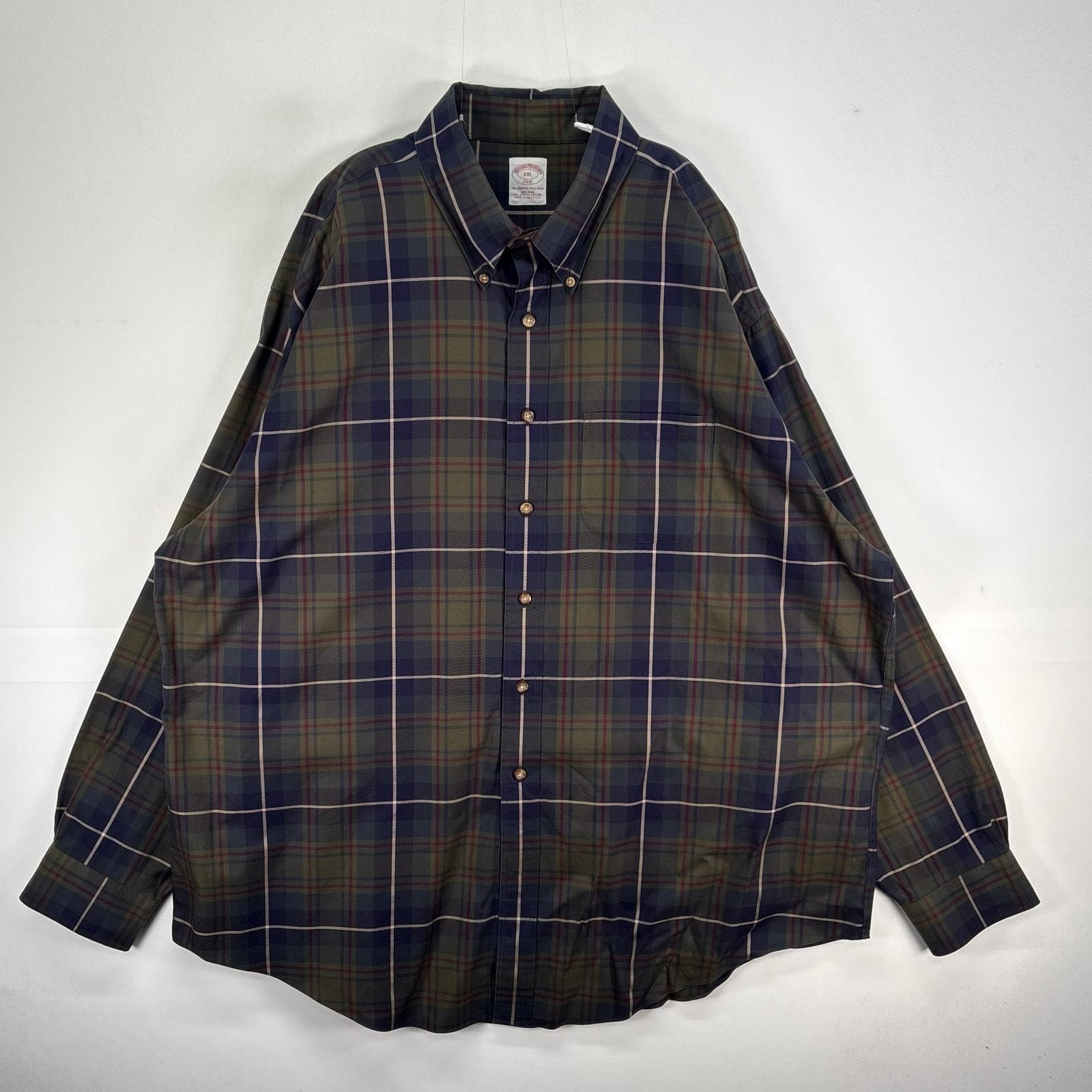 古着 ブルックスブラザーズ Brooks Brothers 長袖シャツ チェック ボタンダウン 胸ポケ 2XL グリーン系 マルチカラー メンズ