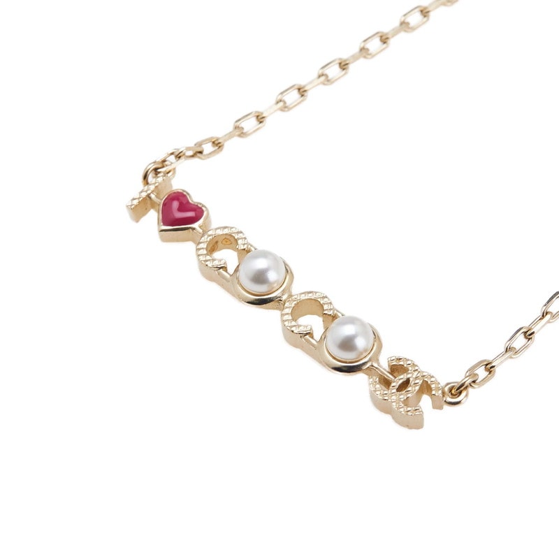 シャネル I LOVE COCO ハート モチーフ パール ネックレス ゴールド メッキ レディース CHANEL 【中古】