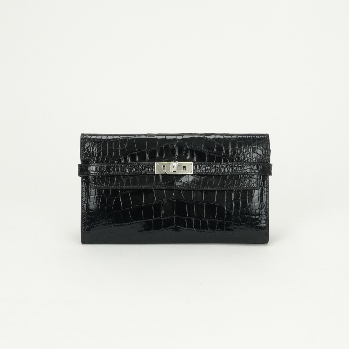 エルメス HERMES ケリーウォレット ケリーウォレットロング 財布 長財布 ロングウォレット アリゲーター クロコダイル ノワール Noir ブラック Black 黒 シルバー金具