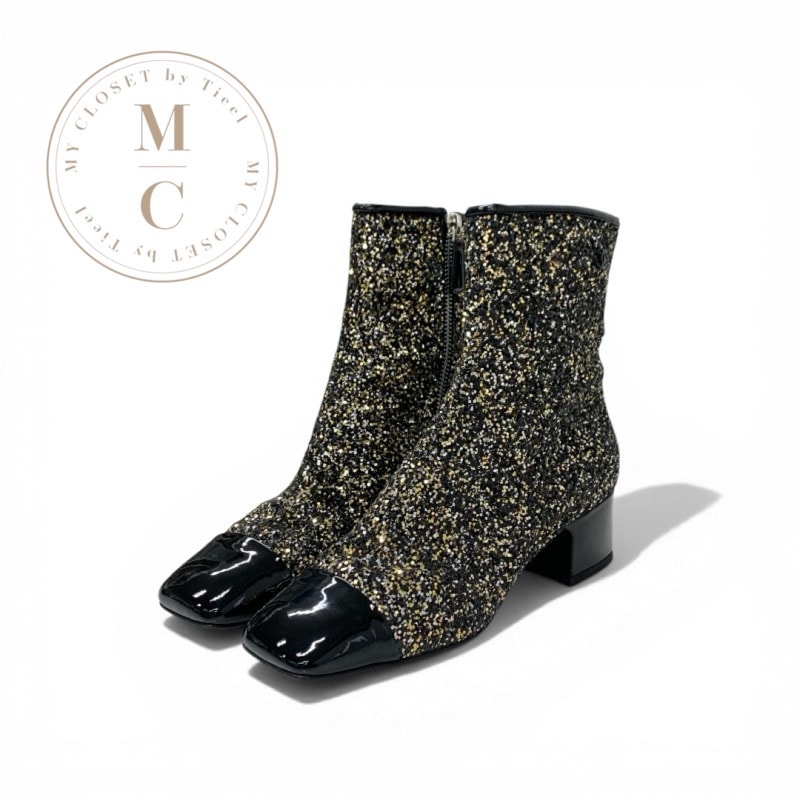シャネル CHANEL ブーツ ショートブーツ 靴 シューズ グリッター パテント ブラック ゴールド シルバー ココマーク