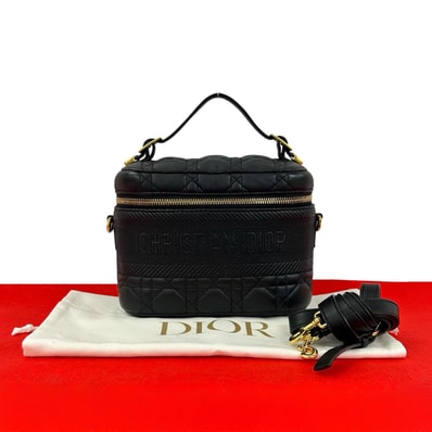Christian Dior ディオール トラベル スモール バニティバッグ カナージュ レザー ショルダーバッグ ブラック
78654