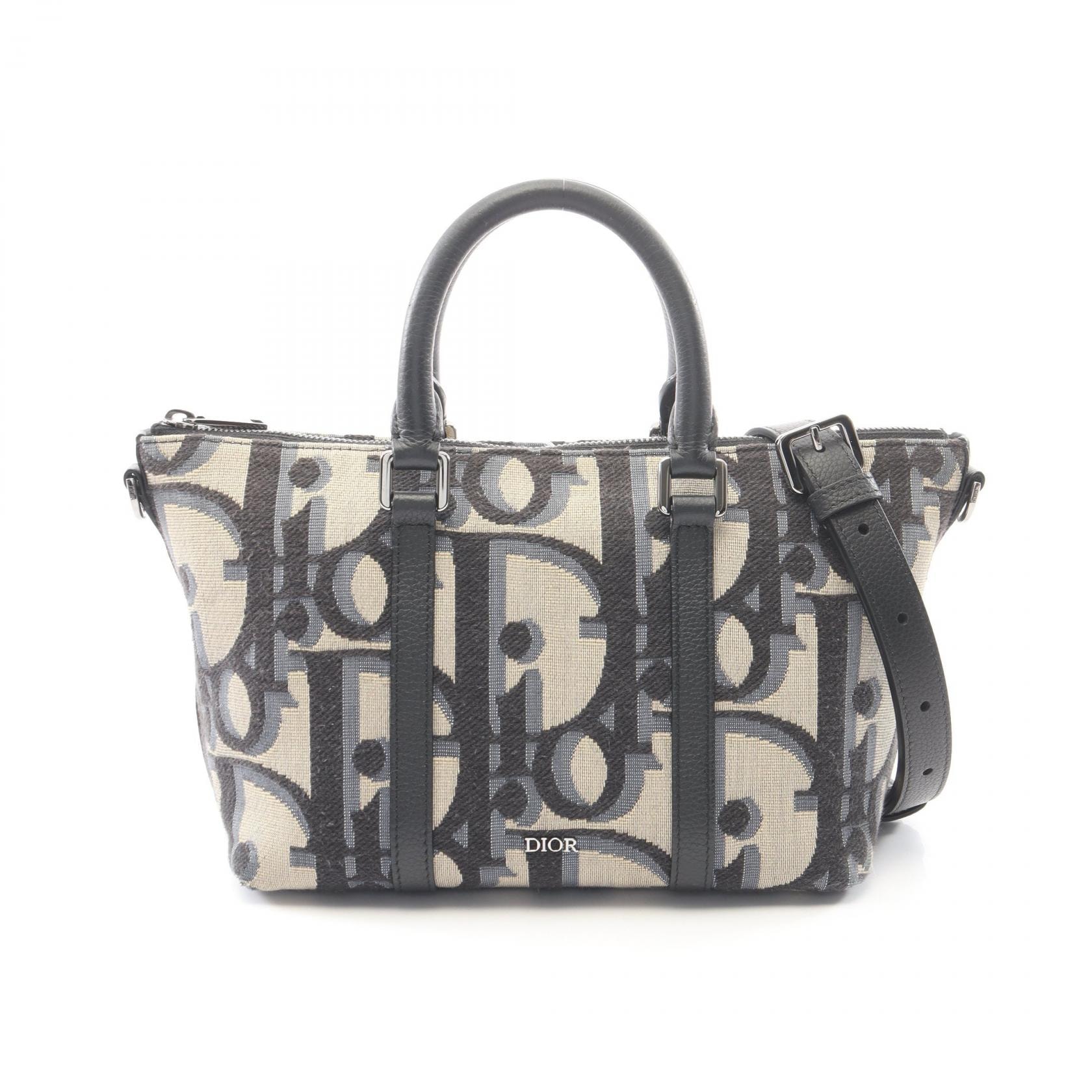 ディオール Dior Weekender ウィークエンダー 25 マキシオブリーク 2WAY ハンドバッグ バッグ キャンバス レザー メンズ ベージュ系 / ブラック系 【中古】