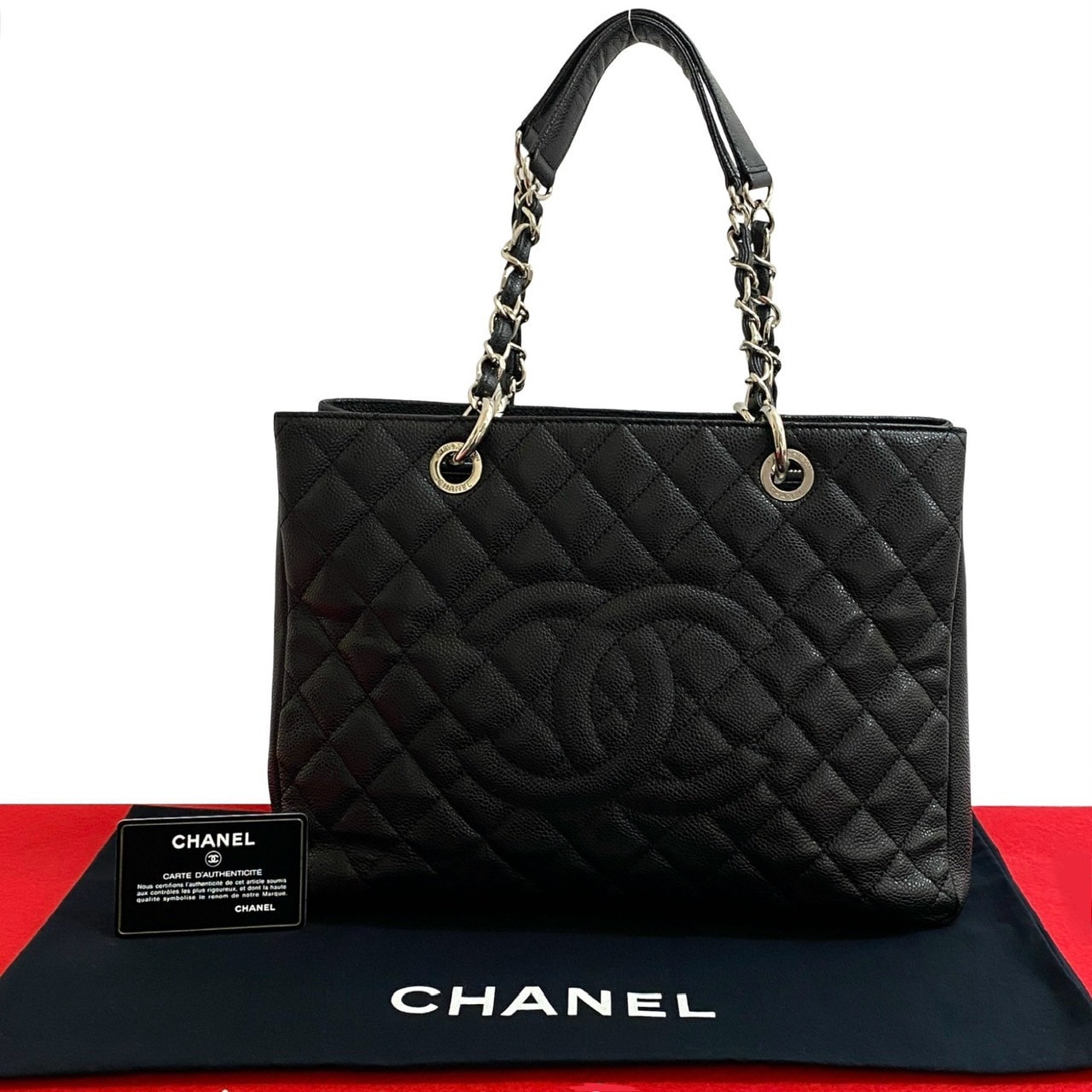 CHANEL シャネル マトラッセ ココマーク キャビアスキン トートバッグ ブラック
 39304