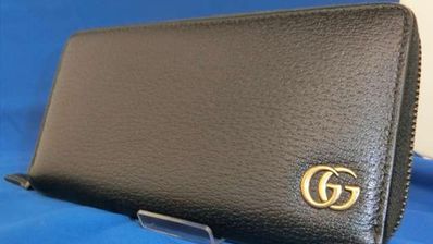 GUCCI GG Marmont Leather Zip Around Wallet "Black/Gold"