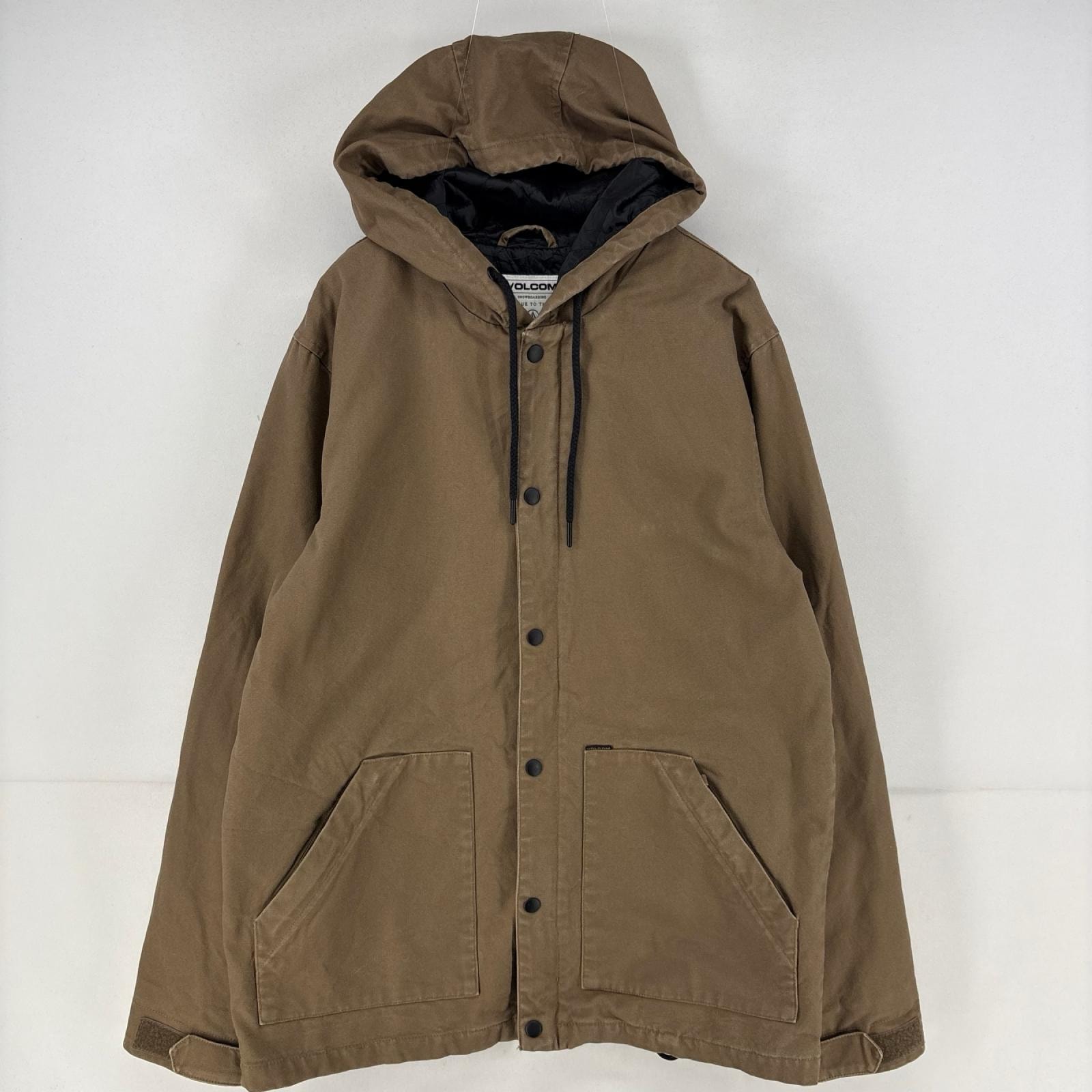 古着 ボルコム VOLCOM ダック ジャケット ダック ワンポイント ロゴ コート 中綿 フルジップ M  ブラウン系 メンズ