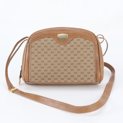 ■美品 グッチ マイクロGGショルダーバッグ レザー×キャンバス