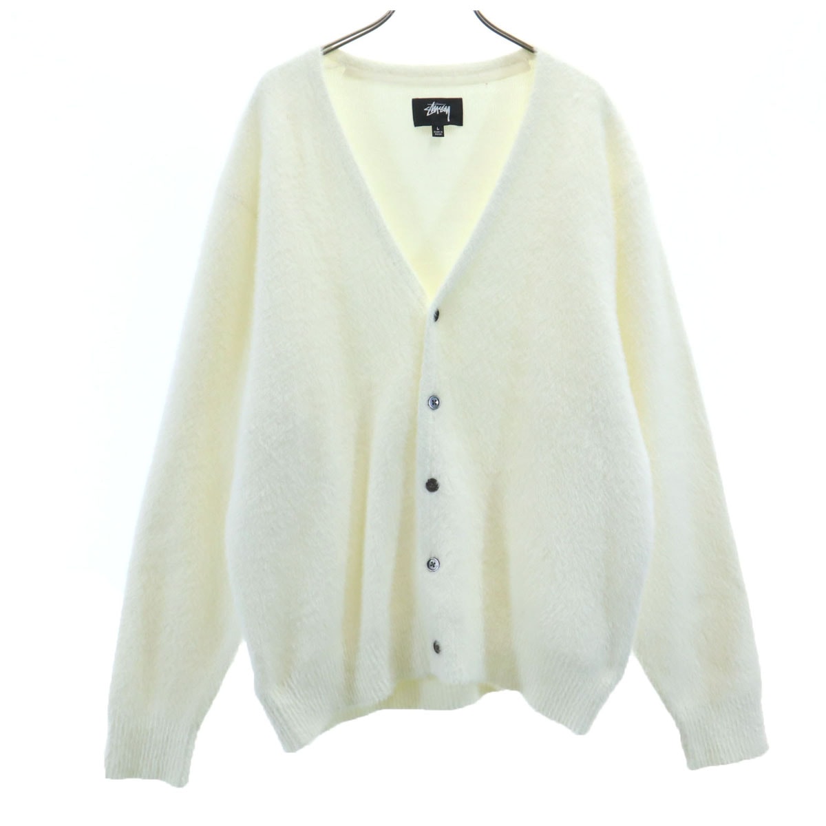 美品 STUSSY ステューシー 22AW 長袖 Vネック ニットカーディガン L ホワイト