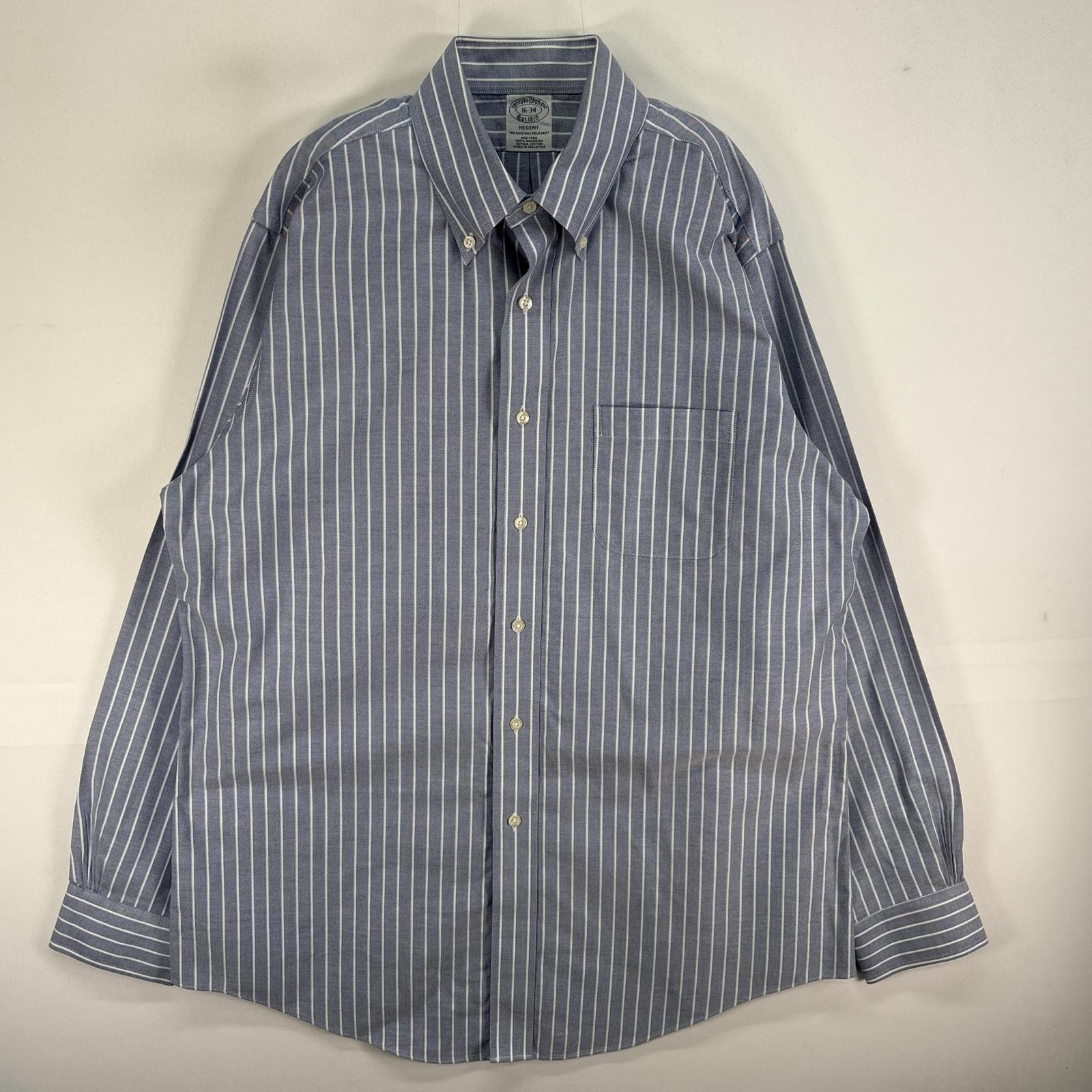 古着 ブルックスブラザーズ Brooks Brothers 長袖シャツ REGENT 胸ポケ ボタンダウン L ブルー系 ストライプ メンズ