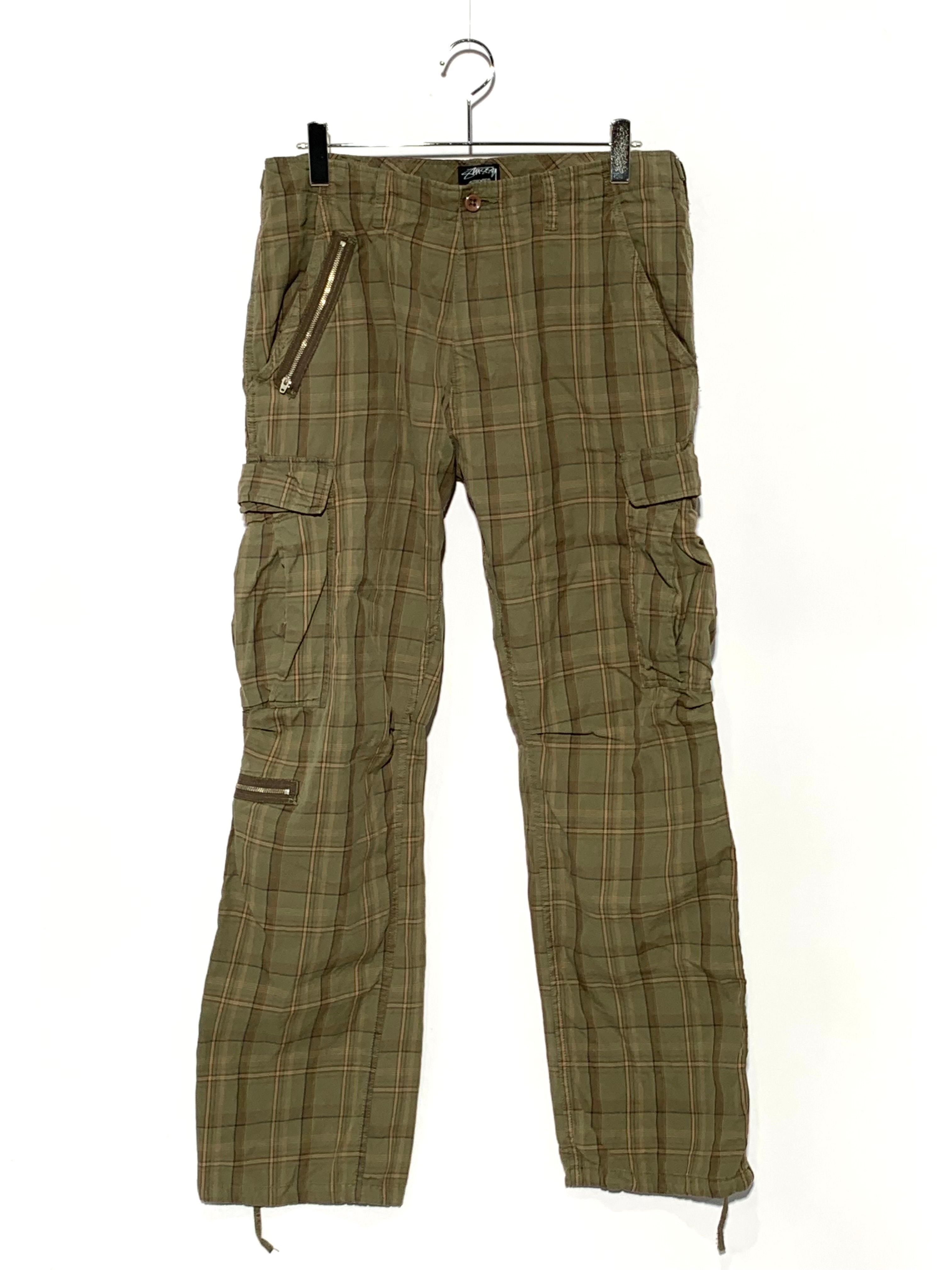 STUSSY PLAID CARGO PANTS Olive