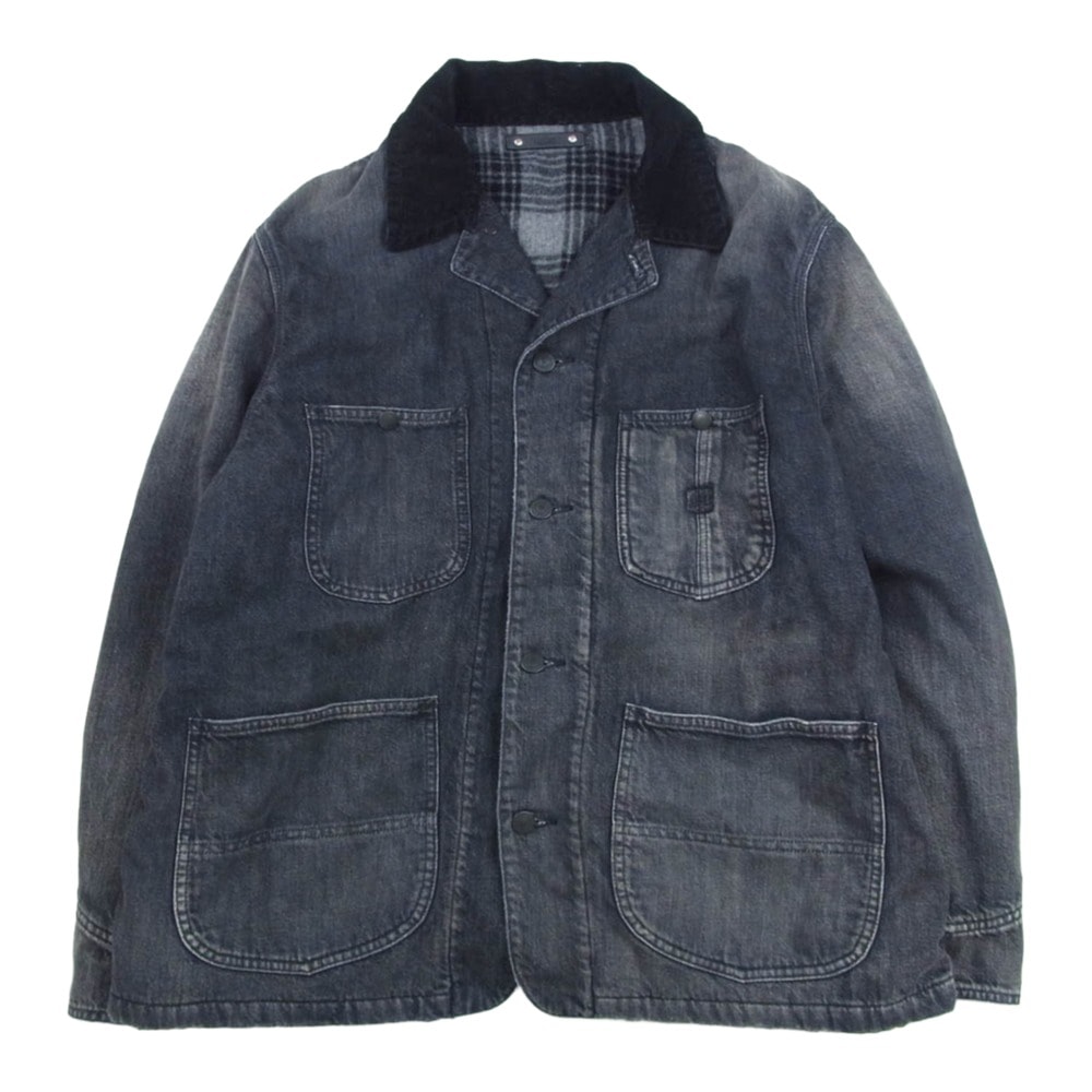 MINEDENIM マインデニム デニムジャケット 25AW 2510-9004-95-022 襟コーデュロイ 裏地チェックフランネル デニム カバーオール ジャケット ブラック系 2【中古】
