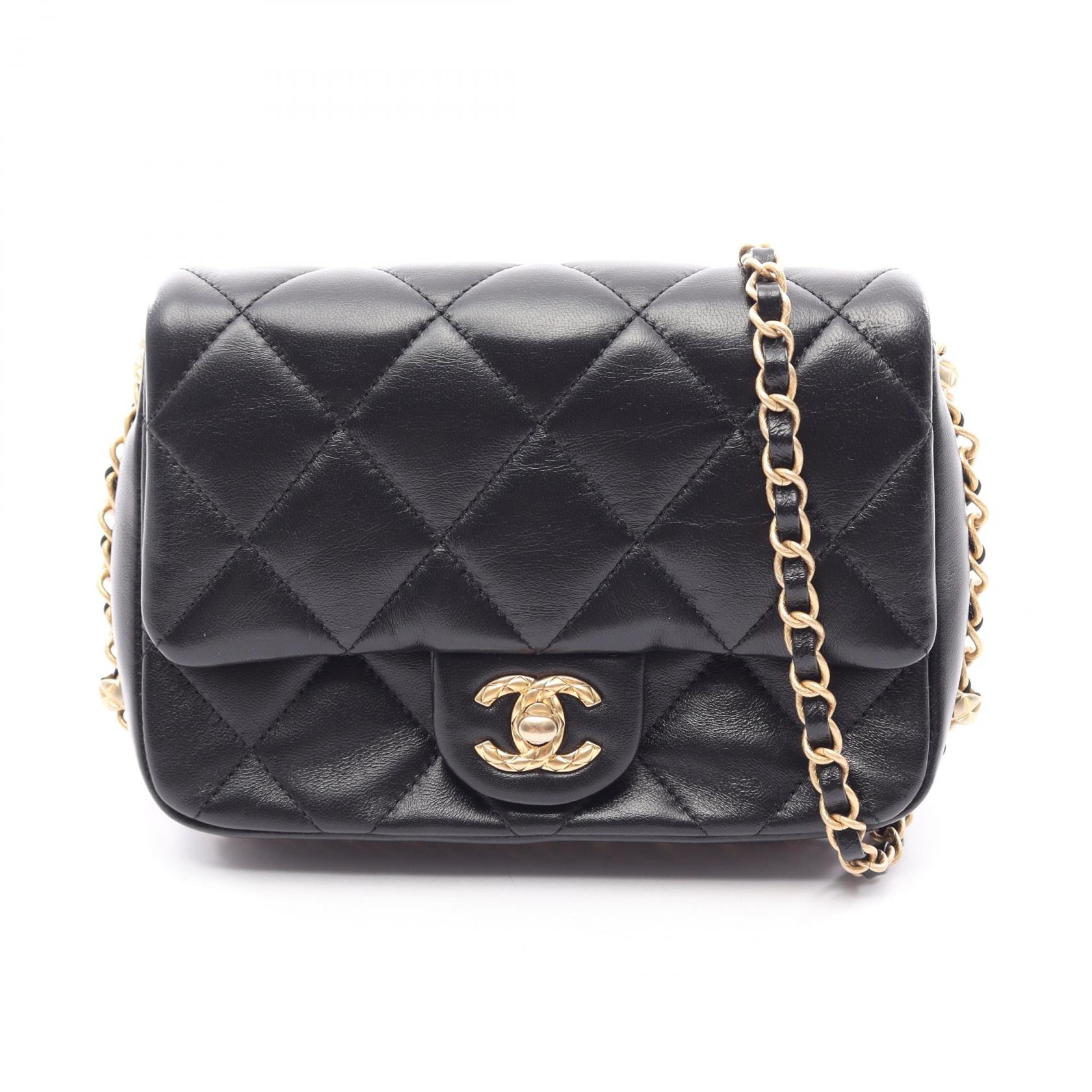 シャネル CHANEL マトラッセ スモールフラップ ショルダーバッグ バッグ ラムスキン(羊革) レディース ブラック系 【中古】