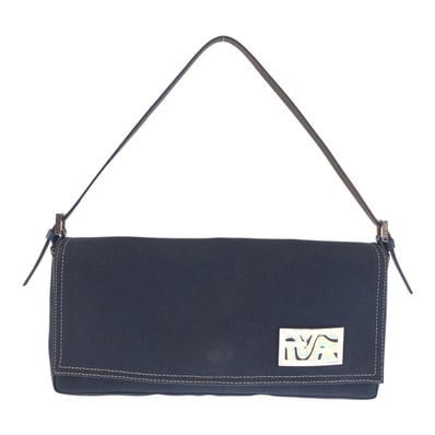 美品 FENDI フェンディ ヴィンテージ ネイビー シルバー金具 キャンバス レザー/ ハンドバッグ ショルダーバッグ 601166 【中古】