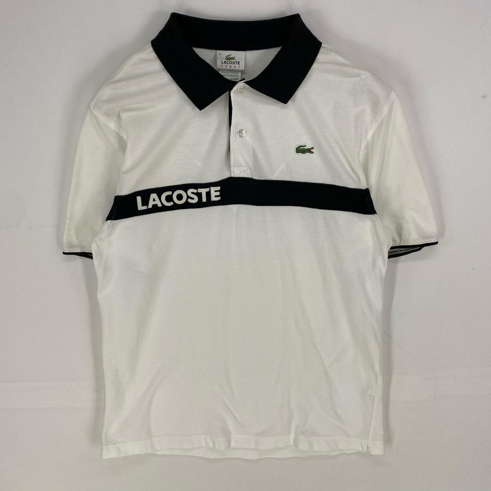 古着 ラコステ LACOSTE 半袖シャツ ワンポイント ロゴデザイン ワッペン ポロシャツ FR4=US M ホワイト系 ツートン メンズ