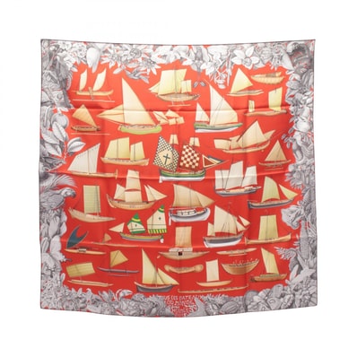 エルメス HERMES カレ90 TOUT LES BATEAU DU MONDE スカーフ 衣料品 シルク シルク レディース レッド系 / マルチカラー 【中古】