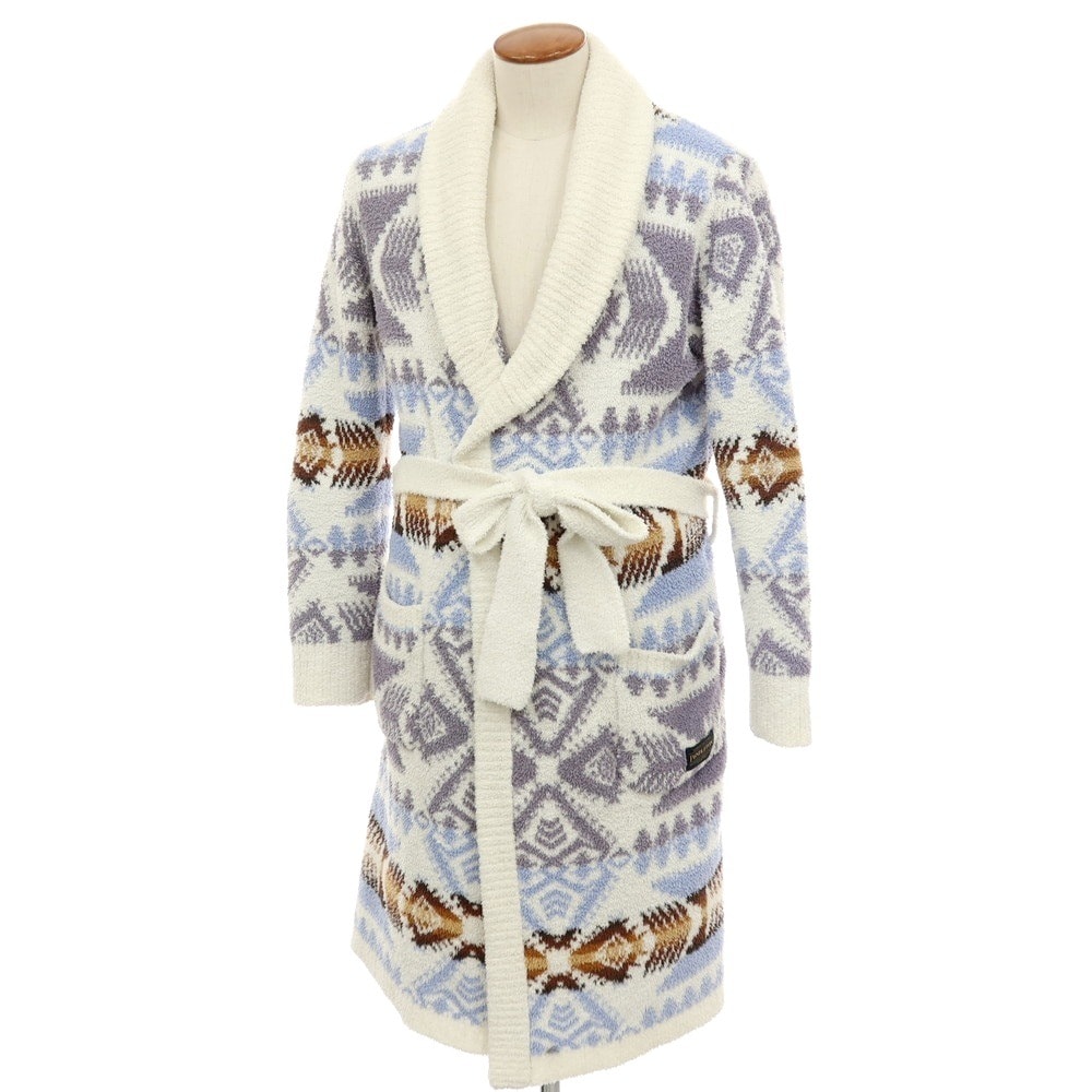 【中古】ジェラートピケ オム GELATO PIQUE HOMME × PENDLETON ポリエステル パウダー ニット ルームウェア ガウン ホワイトxグレー【サイズM】【メンズ】
