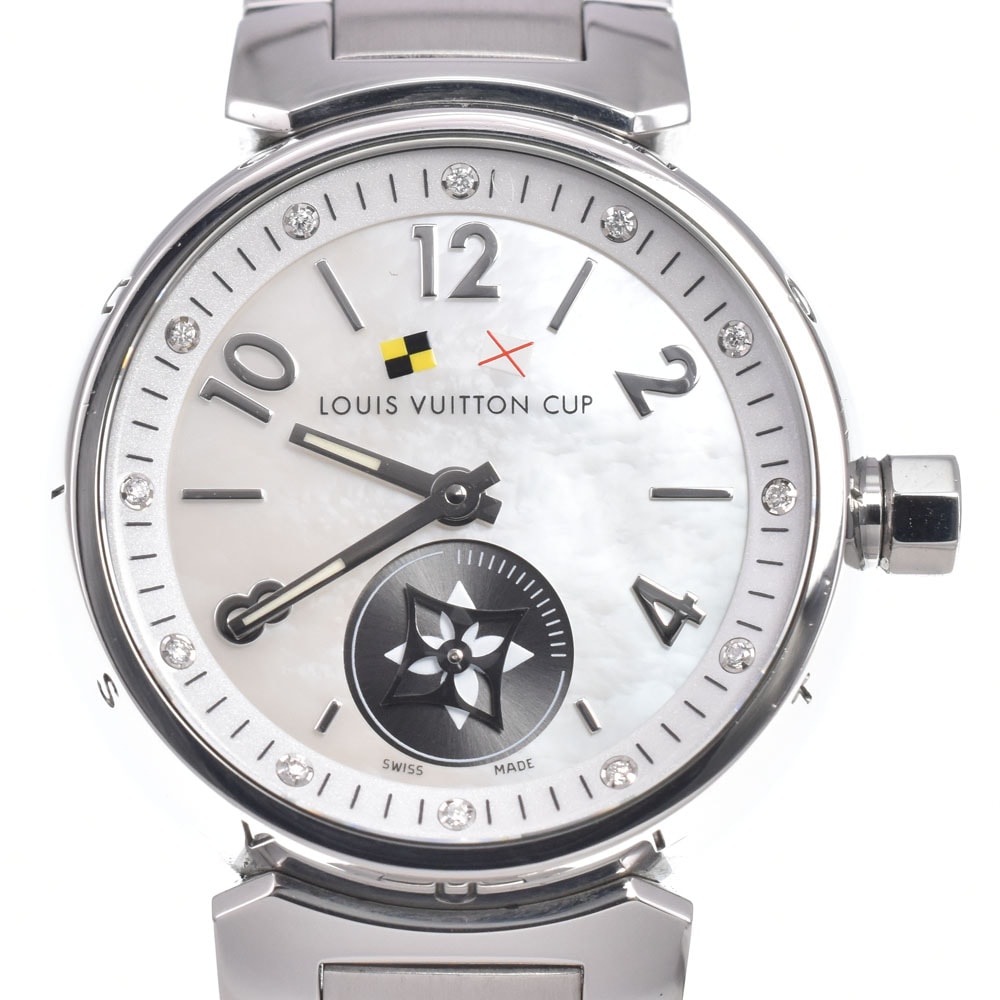ルイ・ヴィトン LOUIS VUITTON Q12M0 タンブール ラブリーカップ 12Pダイヤモンド ホワイトシェル クォーツ レディース 腕時計 J#150109