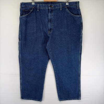 古着 ディッキーズ Dickies デニム パンツ ハンマーループ ジッパーフライ 大きいサイズ ワンポイントロゴ w44 L30 ブルー系 メンズ