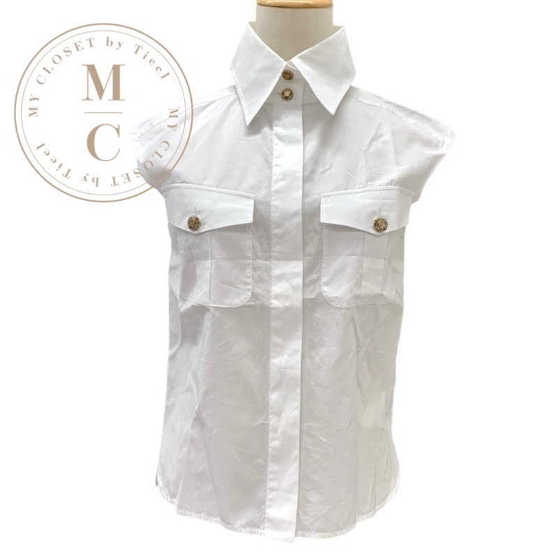 シャネル CHANEL ブラウス シャツ ノースリーブ ココマーク コットン ホワイト ゴールド