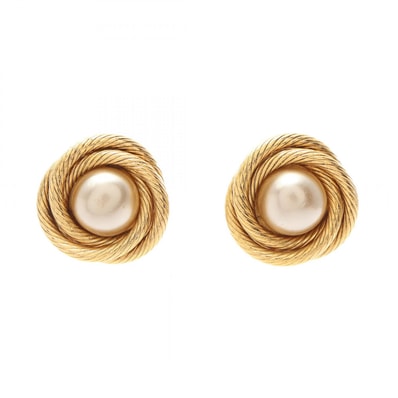 シャネル CHANEL ツイストフレーム イヤリング ジュエリー GP(ゴールドメッキ) フェイクパール レディース ゴールド系 / ホワイト系 【中古】