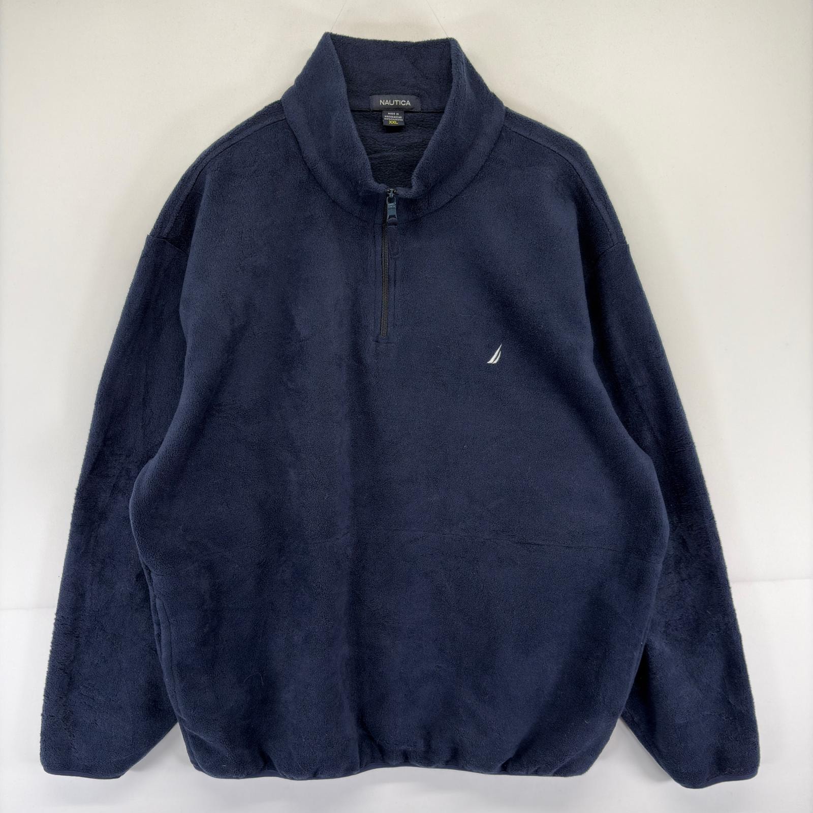 古着 ノーティカ NAUTICA トレーナー ハーフジップ 刺繍 大きいサイズ プルオーバー ロゴ 2XL  ネイビー系 メンズ