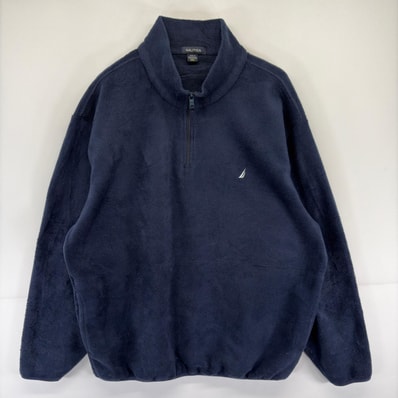 古着 ノーティカ NAUTICA トレーナー ハーフジップ 刺繍 大きいサイズ プルオーバー ロゴ 2XL ネイビー系 メンズ