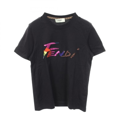 フェンディ FENDI ロゴ スパンコール 半袖Tシャツ 衣料品 トップス コットン レディース ブラック系 / マルチカラー FS7254 AJXG 【中古】