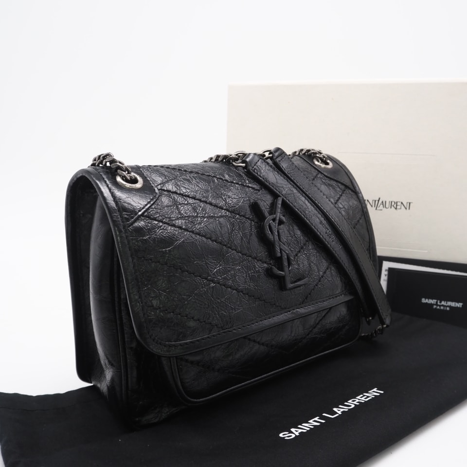 美品 YVES SAINT LAURENT イヴ・サンローラン ヴィンテージレザー ニキ ベイビー 633160 2wayショルダーバッグ ブラック カーフレザー レディース