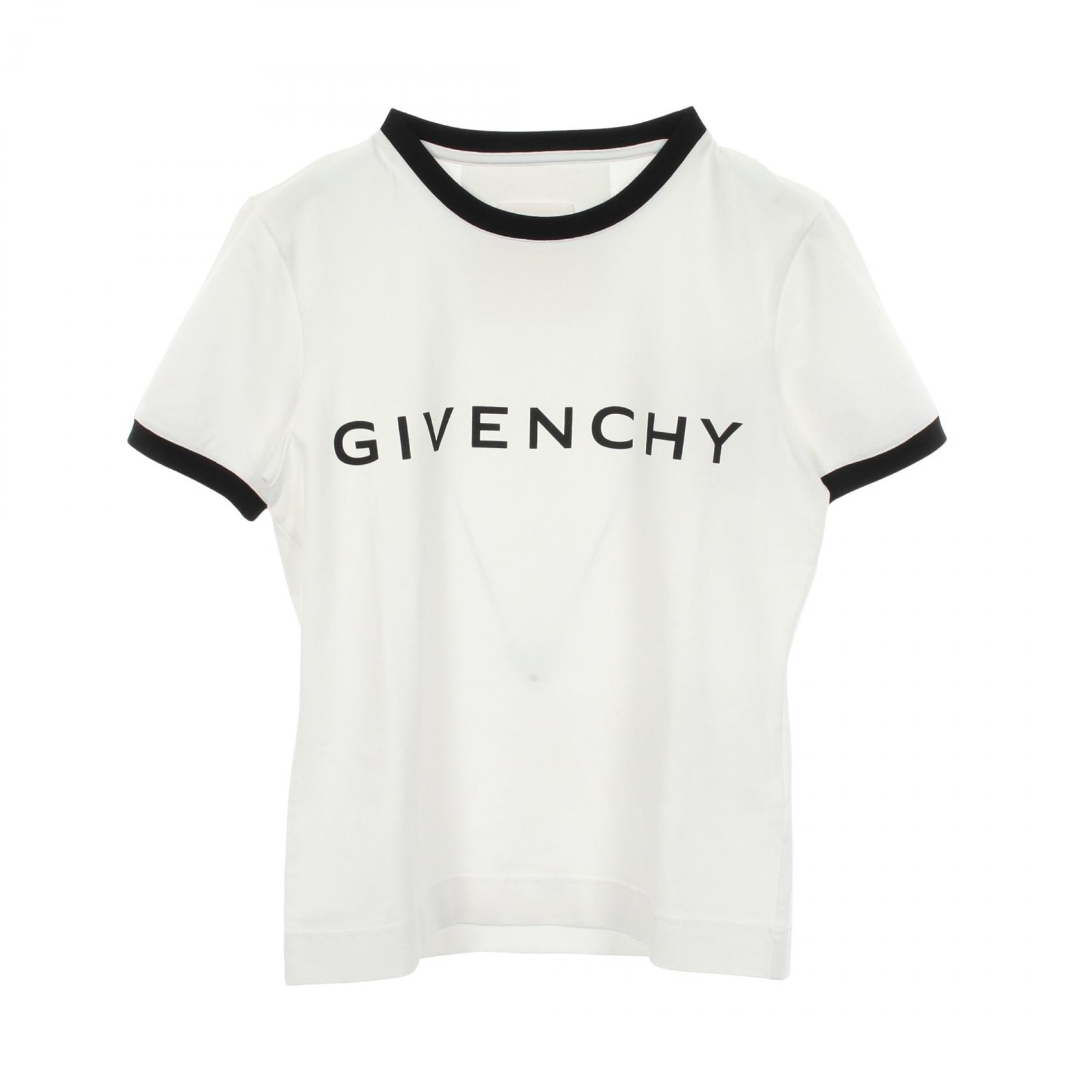 ジバンシィ GIVENCHY ロゴ スリムフィット 半袖Tシャツ 衣料品 トップス コットン ポリウレタン レディース ホワイト系 / ブラック系 BW70BF3YAC 【中古】