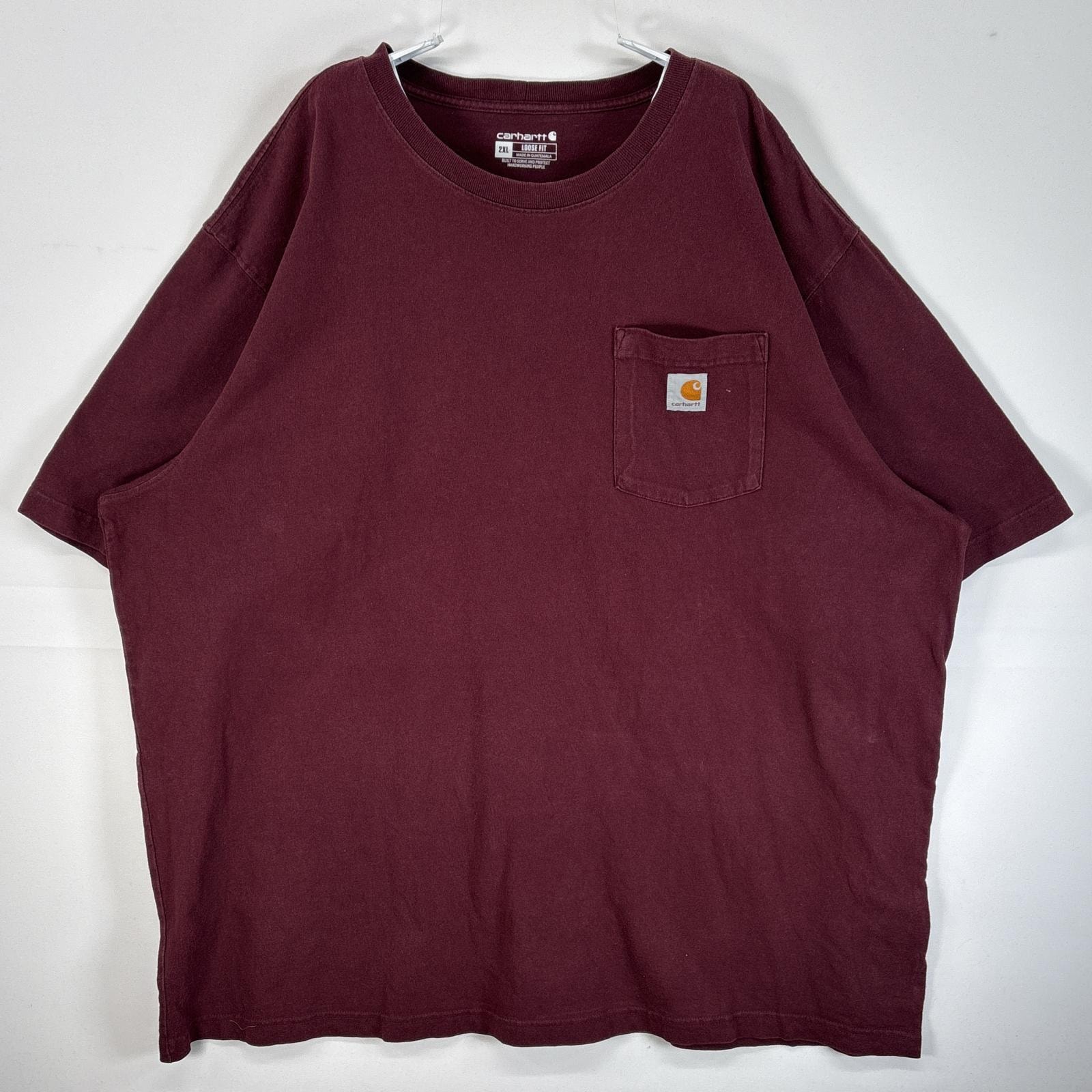 古着 カーハート Carhartt 半袖Tシャツ ワンポイント ロゴ 大きいサイズ 肉厚 2XL  ワインレッド 無地 メンズ
