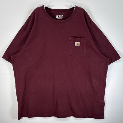 古着 カーハート Carhartt 半袖Tシャツ ワンポイント ロゴ 大きいサイズ 肉厚 2XL ワインレッド 無地 メンズ