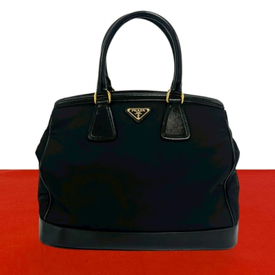PRADA プラダ 三角 ロゴ 金具 ナイロン レザー ハンドバッグ ブラック
38001