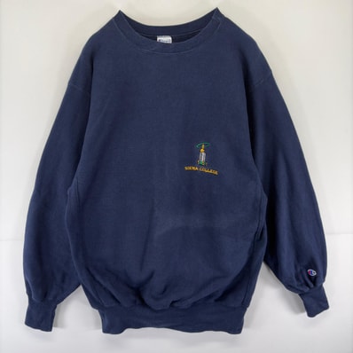 古着 90's/90年代 チャンピオン Champion USA製 スウェット リバースウィーブ 大きいサイズ 刺繍 クルーネック 2XL ネイビー系 メンズ