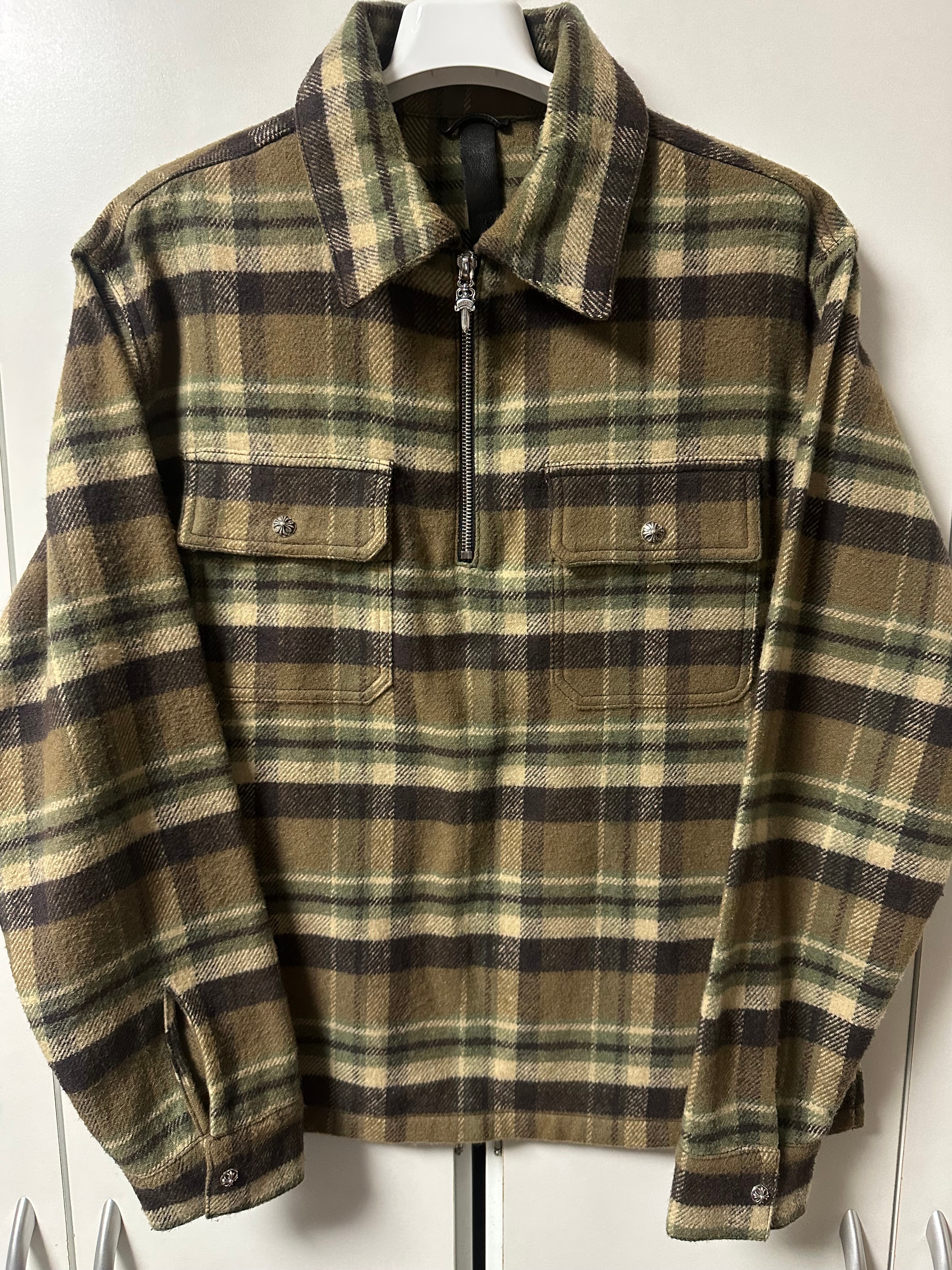 Chrome Hearts Underdog Half Zip Pullover Check L/S Shirt "Brown"