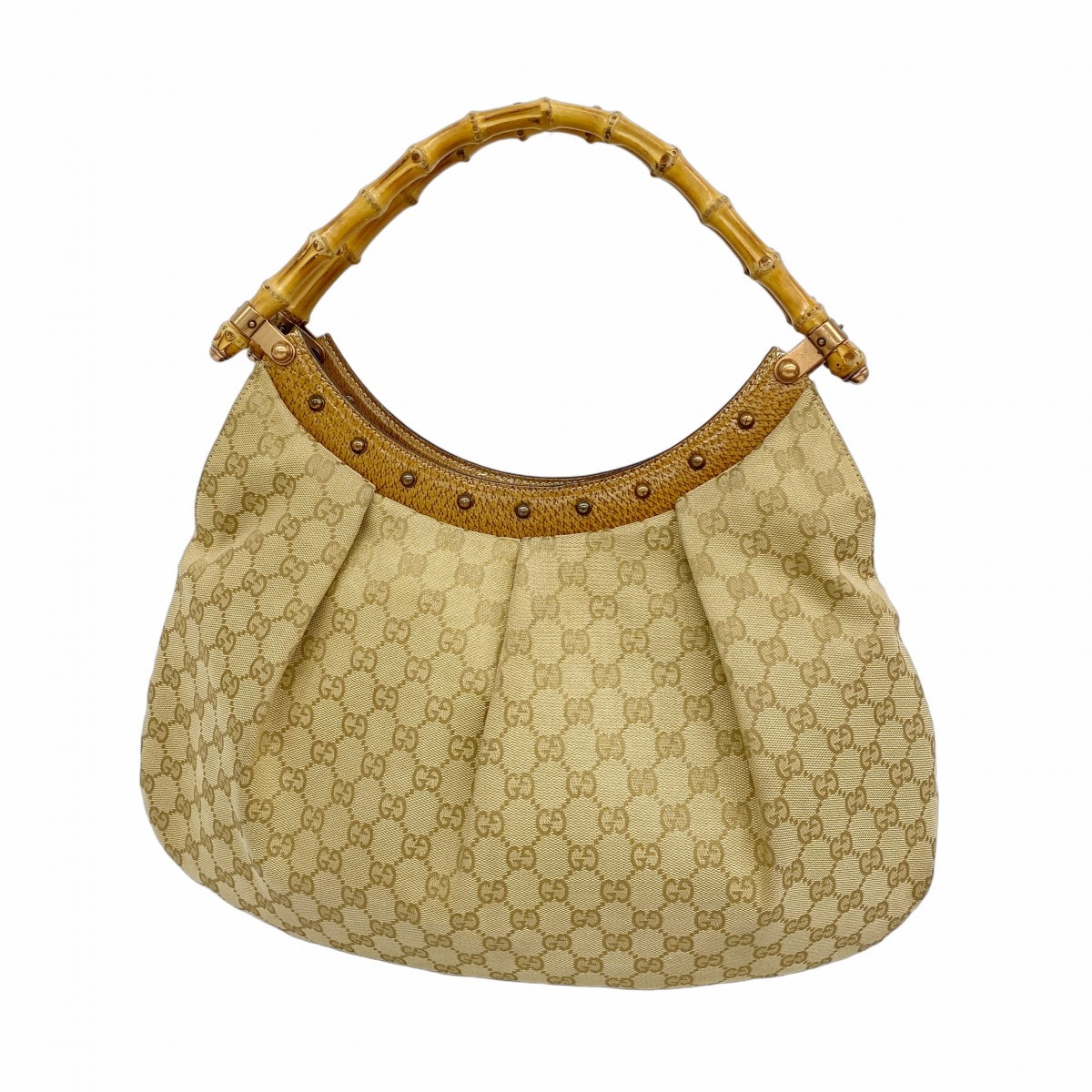 【6dc3382-k】グッチ ハンドバッグ GGキャンバス/バンブー 124293 キャンバス ベージュ ライトブラウン ゴールド金具【中古】レディース