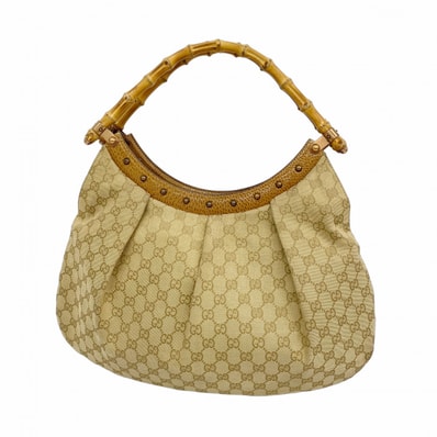 【6dc3382-k】グッチ ハンドバッグ GGキャンバス/バンブー 124293 キャンバス ベージュ ライトブラウン ゴールド金具【中古】レディース