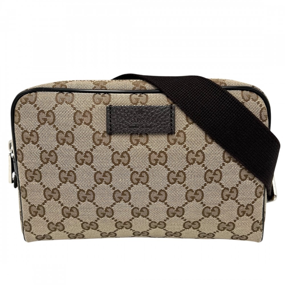 GUCCI グッチ ウエストバッグ ウエストポーチ ボディバッグ 鞄 かばん 449174 GGキャンバス  レザー   ブラウン 茶 シルバー金具 メンズ【中古品】