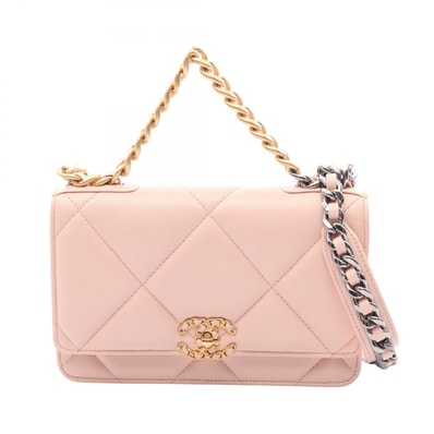 シャネル CHANEL CHANEL19 マトラッセ コンビ金具 2WAY ショルダーバッグ バッグ ラムスキン(羊革) レディース ピンク系 【中古】